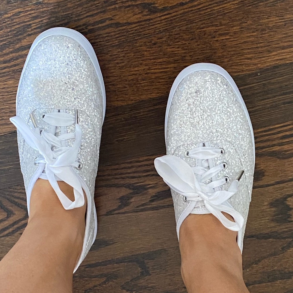 Kate Spade White Glitter Keds